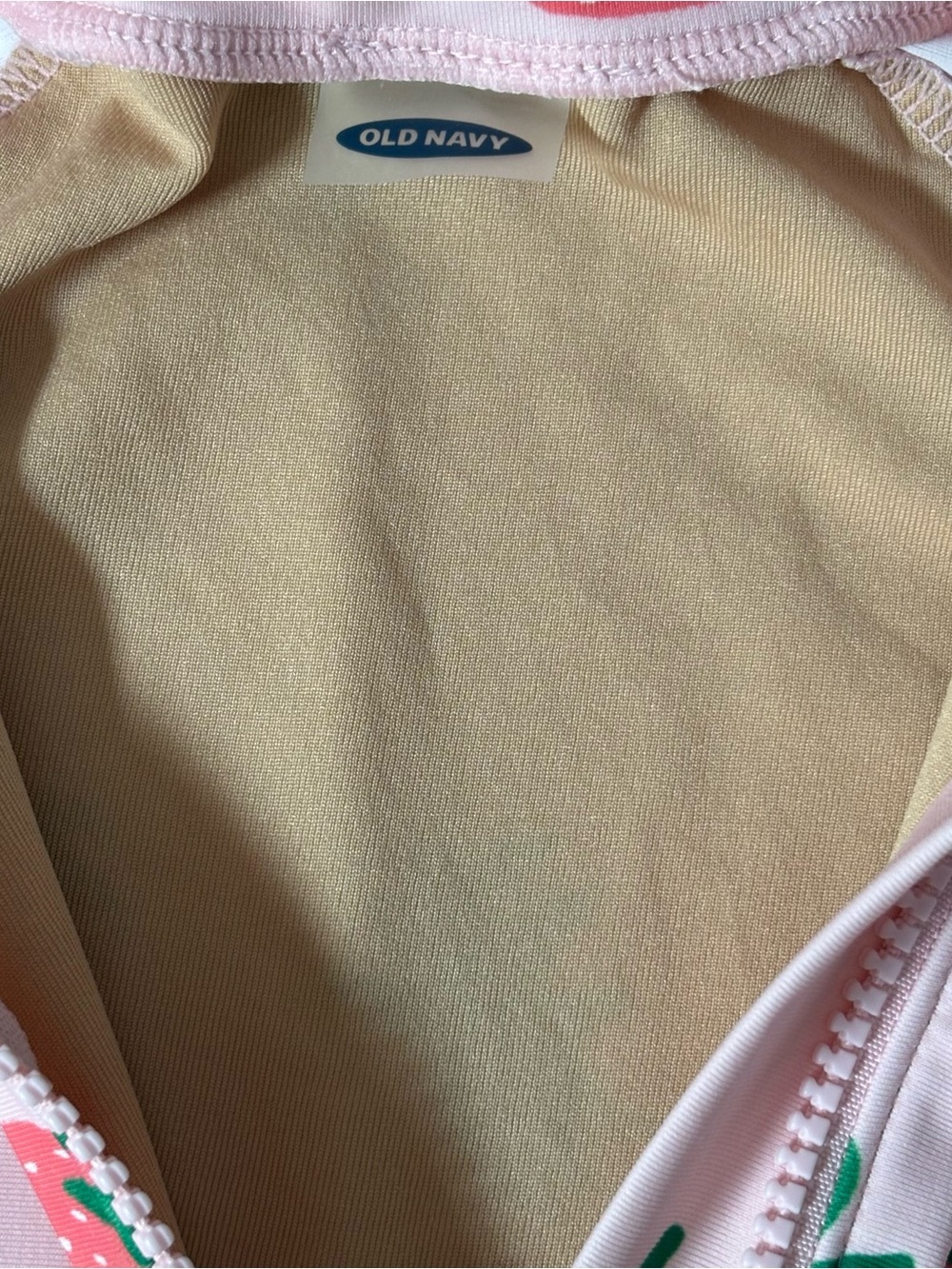 Old Navy Pink Strawberry Long Sleeve Rashguard Swimsuit 12-18M Girl Toddler Zip - Picture 5 of 10